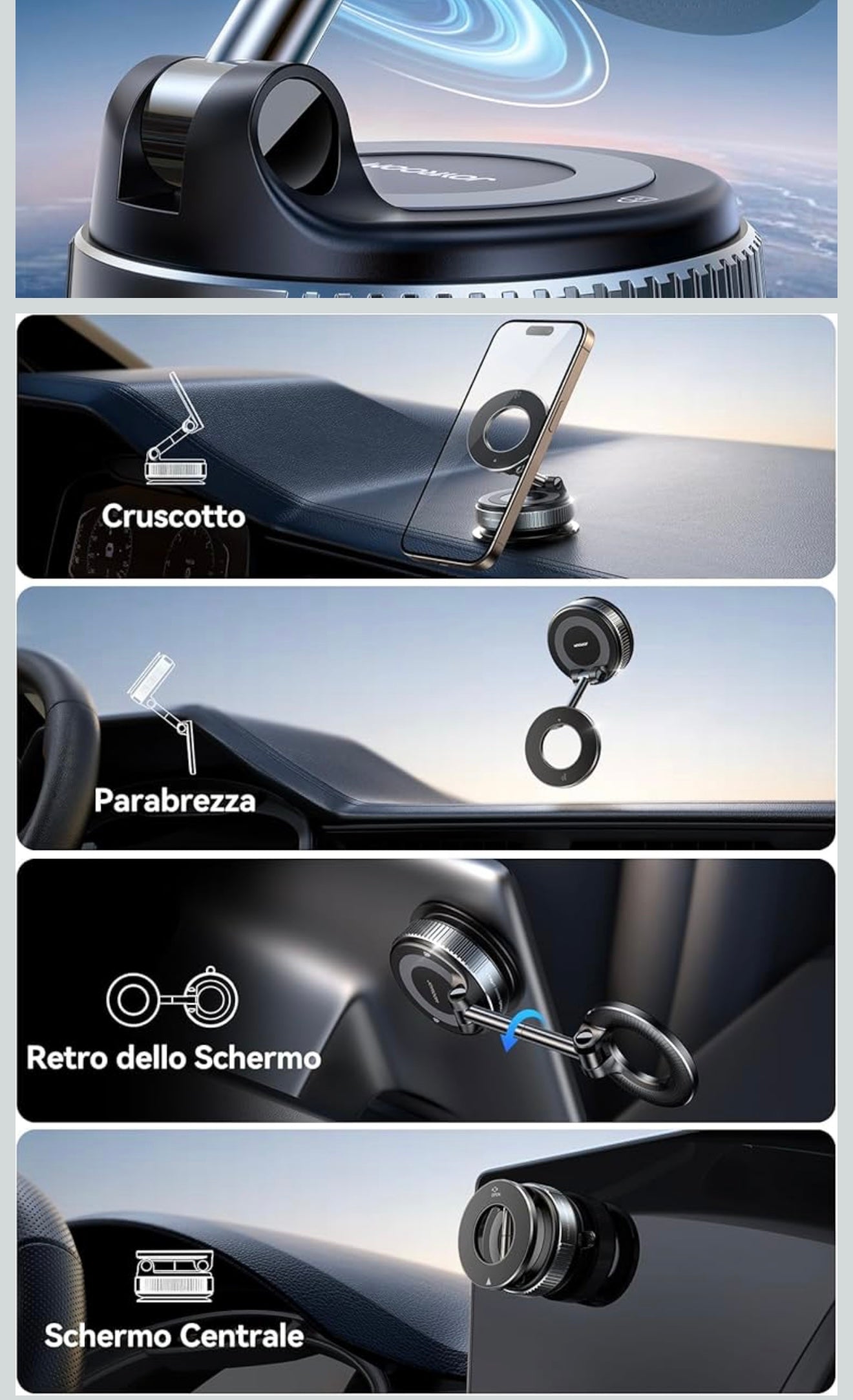 Supporto magnetico per telefono rotazione a tre assi.